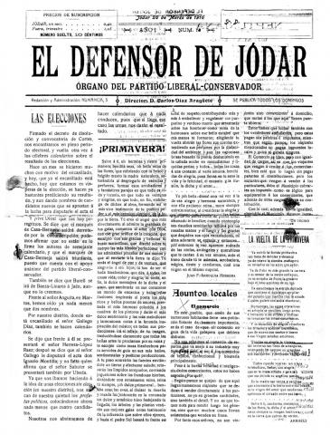 PERIÓDICO "EL DEFENSOR DE JÓDAR" - . 